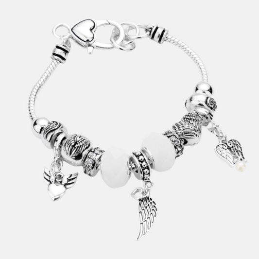 Angel Wing Heart Charm Multi Beaded Bracelet