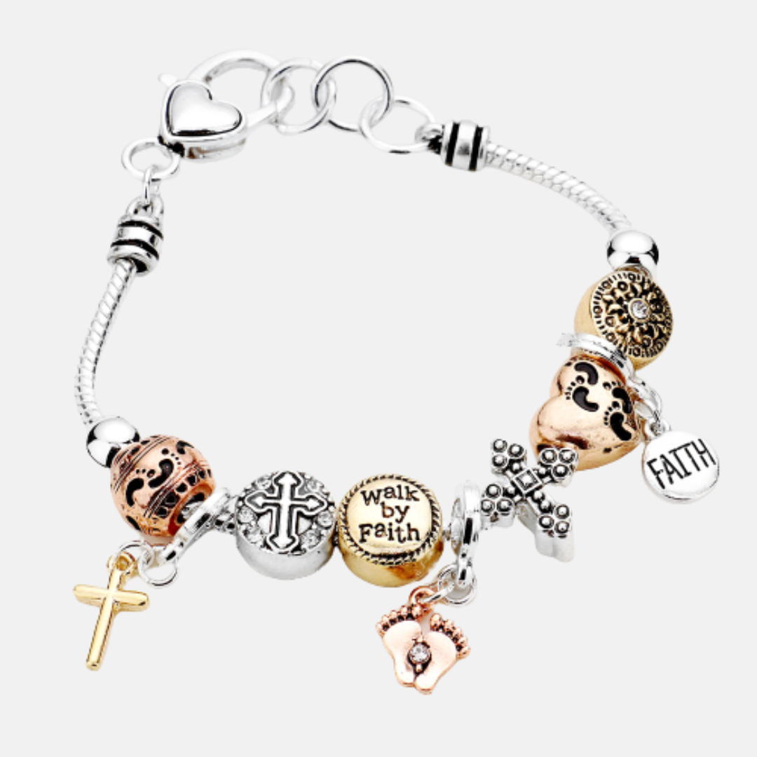 Walk by Faith Charm Multi Beaded Bracelet