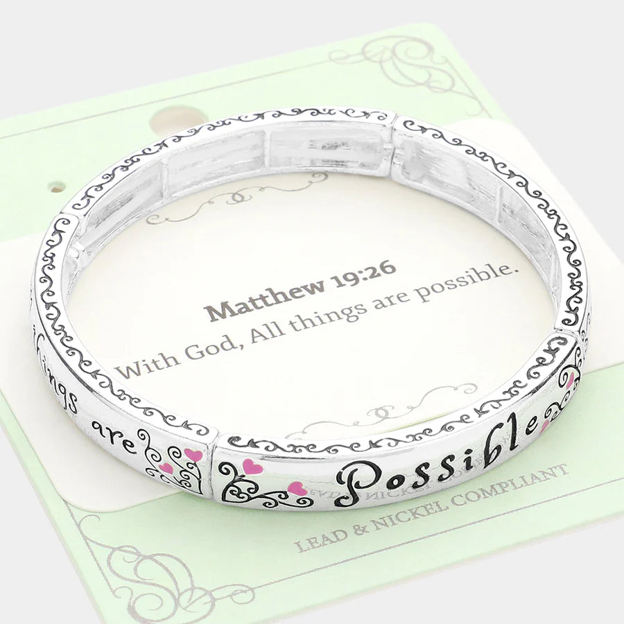 Matthew 19:26 Message Metal Stretch Bracelet