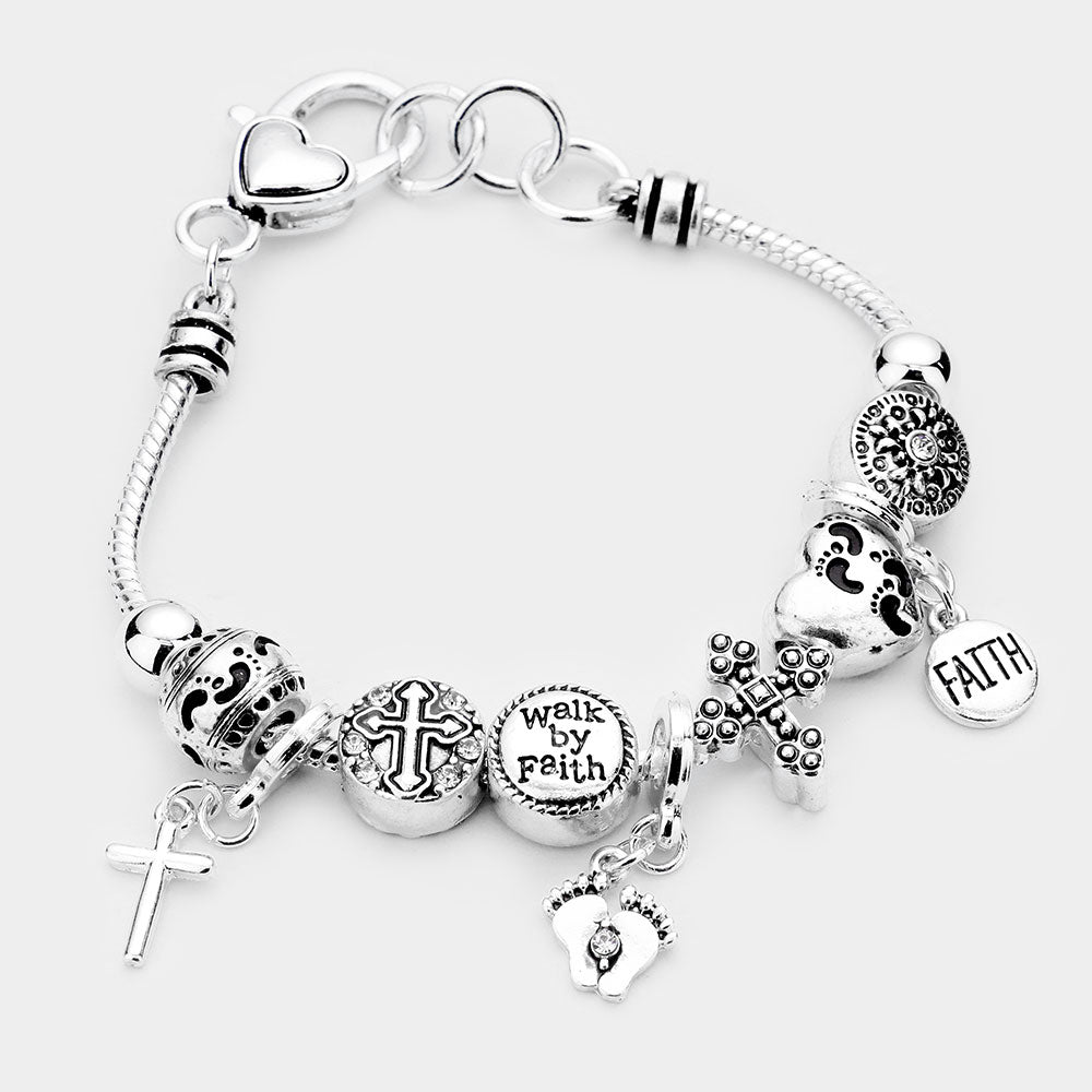 Walk by Faith Charm Multi Beaded Bracelet